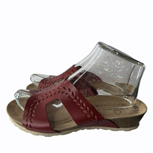 Yokono Red Leather Cut Out‎ Sandals Slide Casual Cork Womens Size 7.5 VGUC - Picture 1 of 6